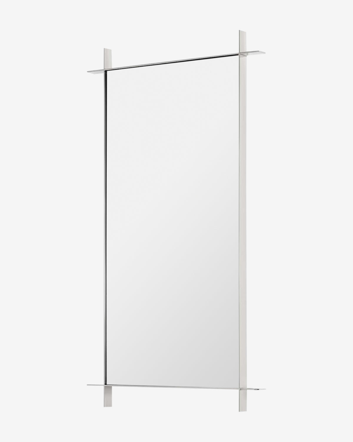 The Levon Wall Mirror is a rectangular, modern wall mirror with a minimalistic design, thin stainless steel corner brackets, and a clear reflective surface. It is displayed against a white background, by Vendixs