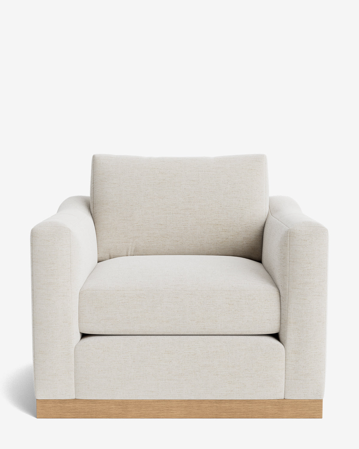 The Vernon Lounge Chair features cream-colored upholstery and a light alder wood frame, displayed from the front against a plain white background. Vendixs