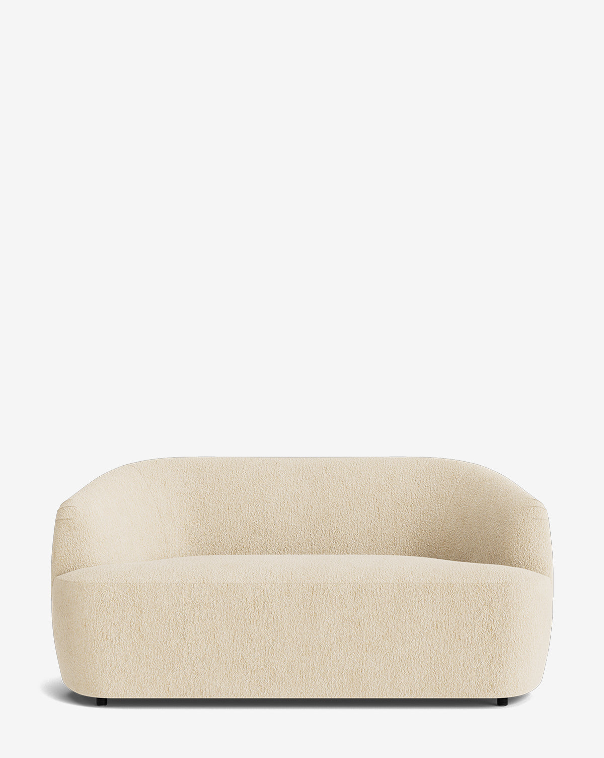 The Makerspalm Byron Settee 68 features a modern design with a cream-colored, textured fabric, low back, and rounded edges, shown against a plain white background. Vendixs