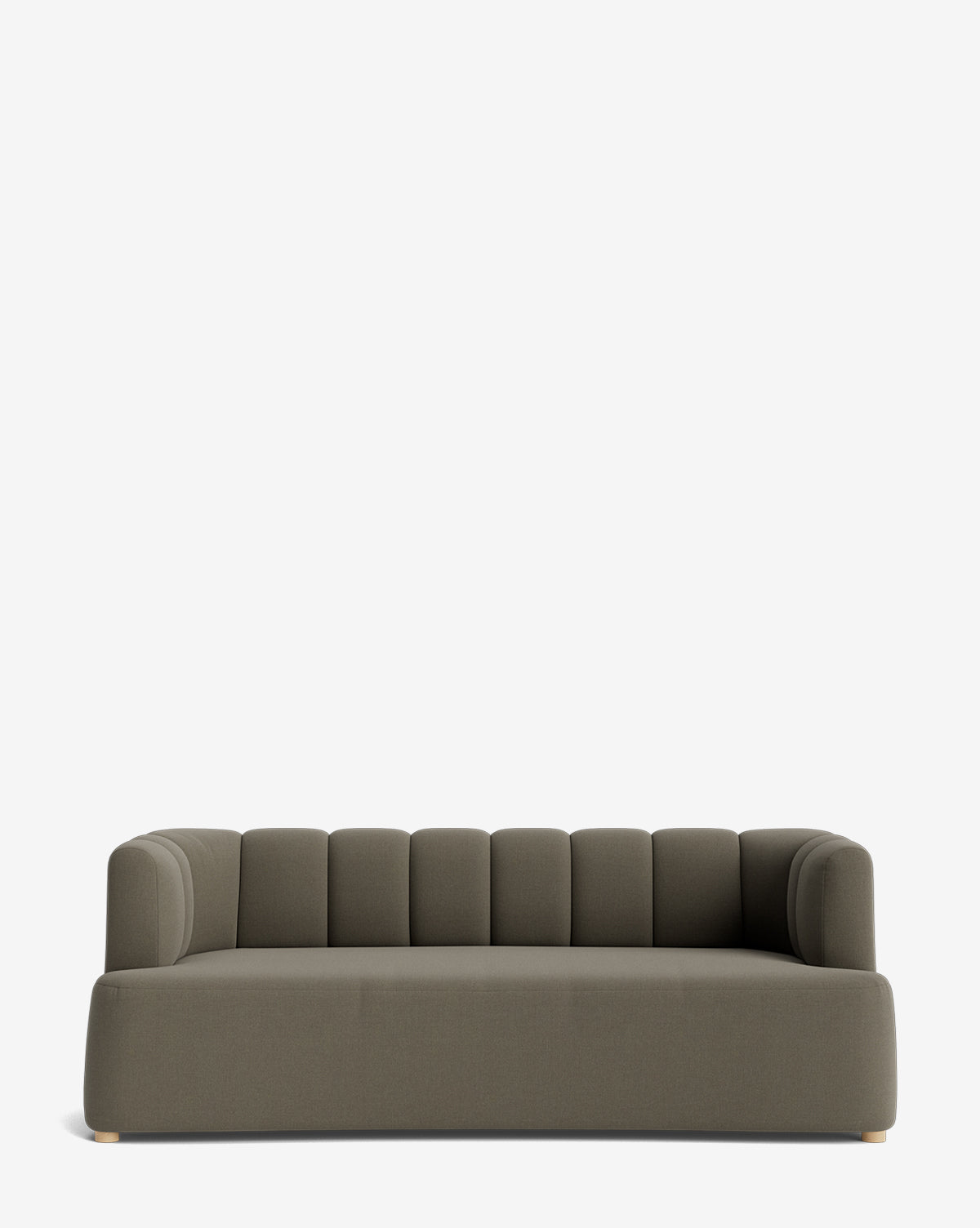 The Community Ines Sofa 90 features deep olive green velvet, a vertical tufted backrest, wide armrests, and wooden legs, presented against a plain white background by Vendixs
