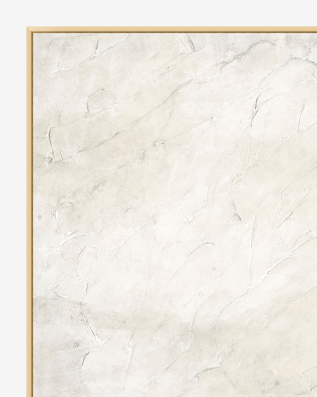 A close-up of Neutral Square, a textured off-white wall art with natural cracks and irregular lines, set in a simple light wooden frame for added visual interest.