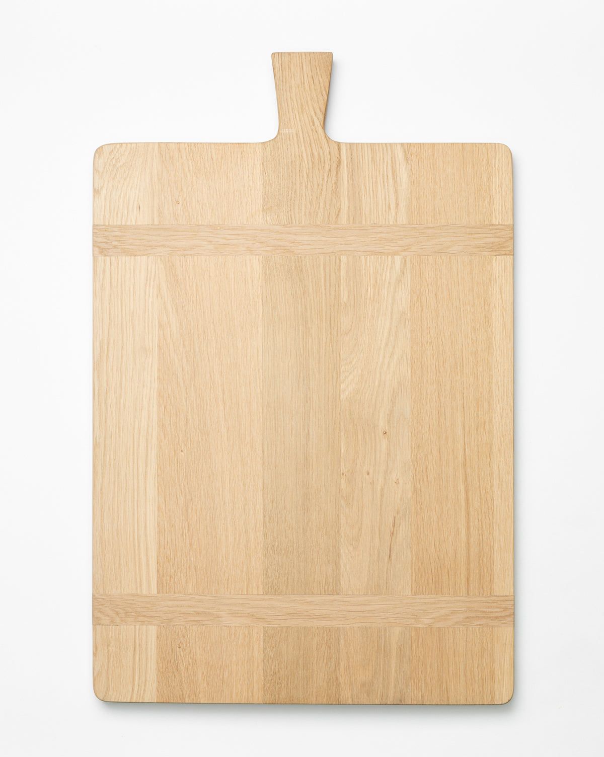 The Rectangle Bread Board, made from oak and walnut with a natural finish and short top handle, showcases beautiful grain patterns against a plain white background, by Vendixs