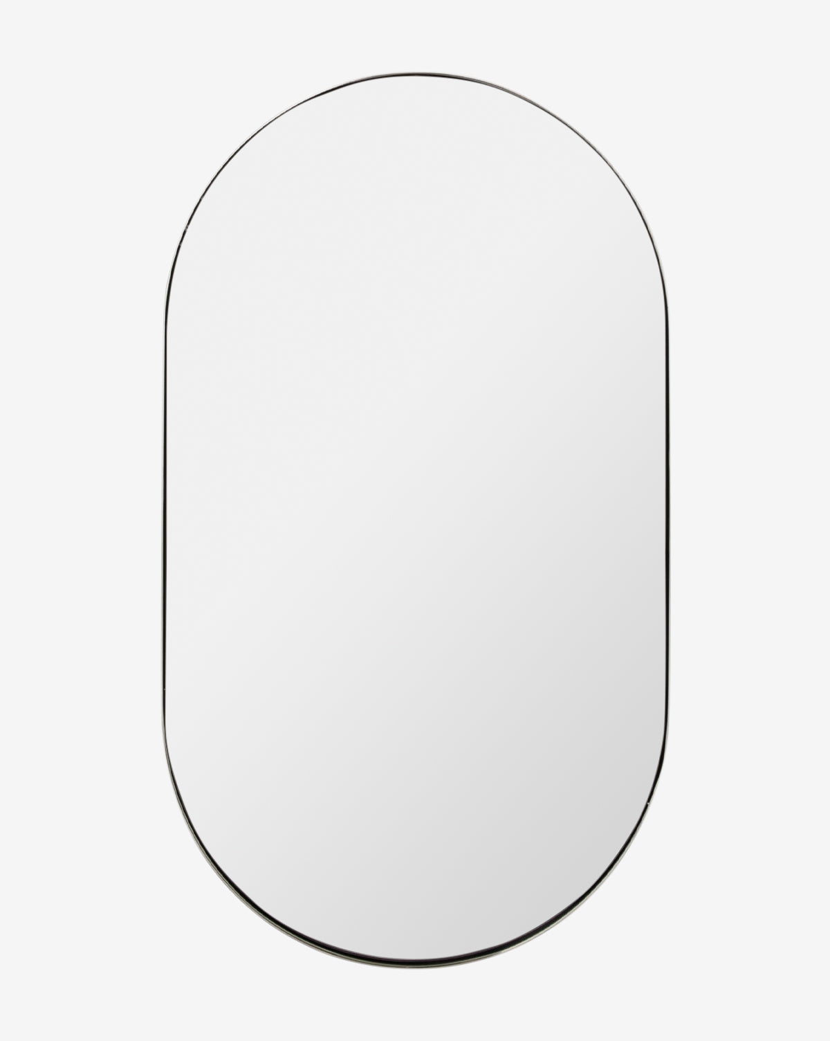 The Rye Wall Mirror is a vertical oval mirror with a slim black stainless steel frame, smooth rounded edges, and a minimalist design that suits modern interiors, by Vendixs