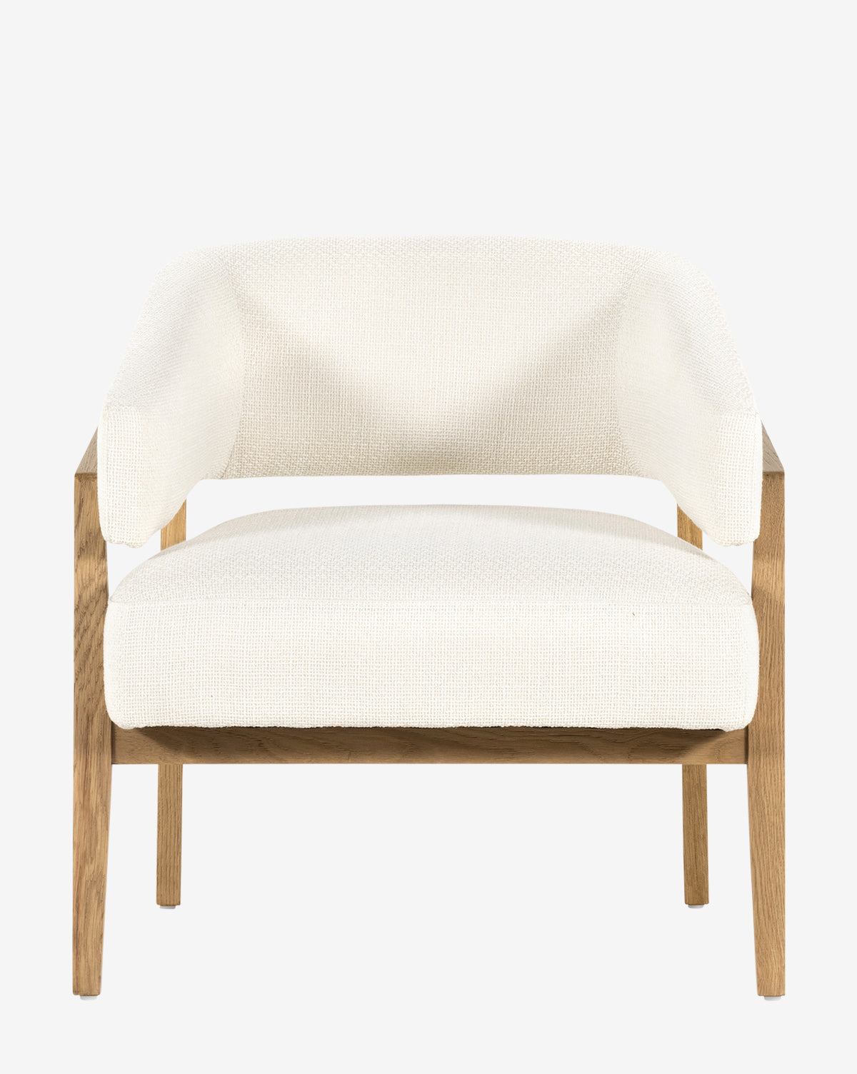 The Stanley Lounge Chair features a light wood frame and off-white upholstered seat and backrest, highlighting its modern design against a simple white background, by McGee & Co.
