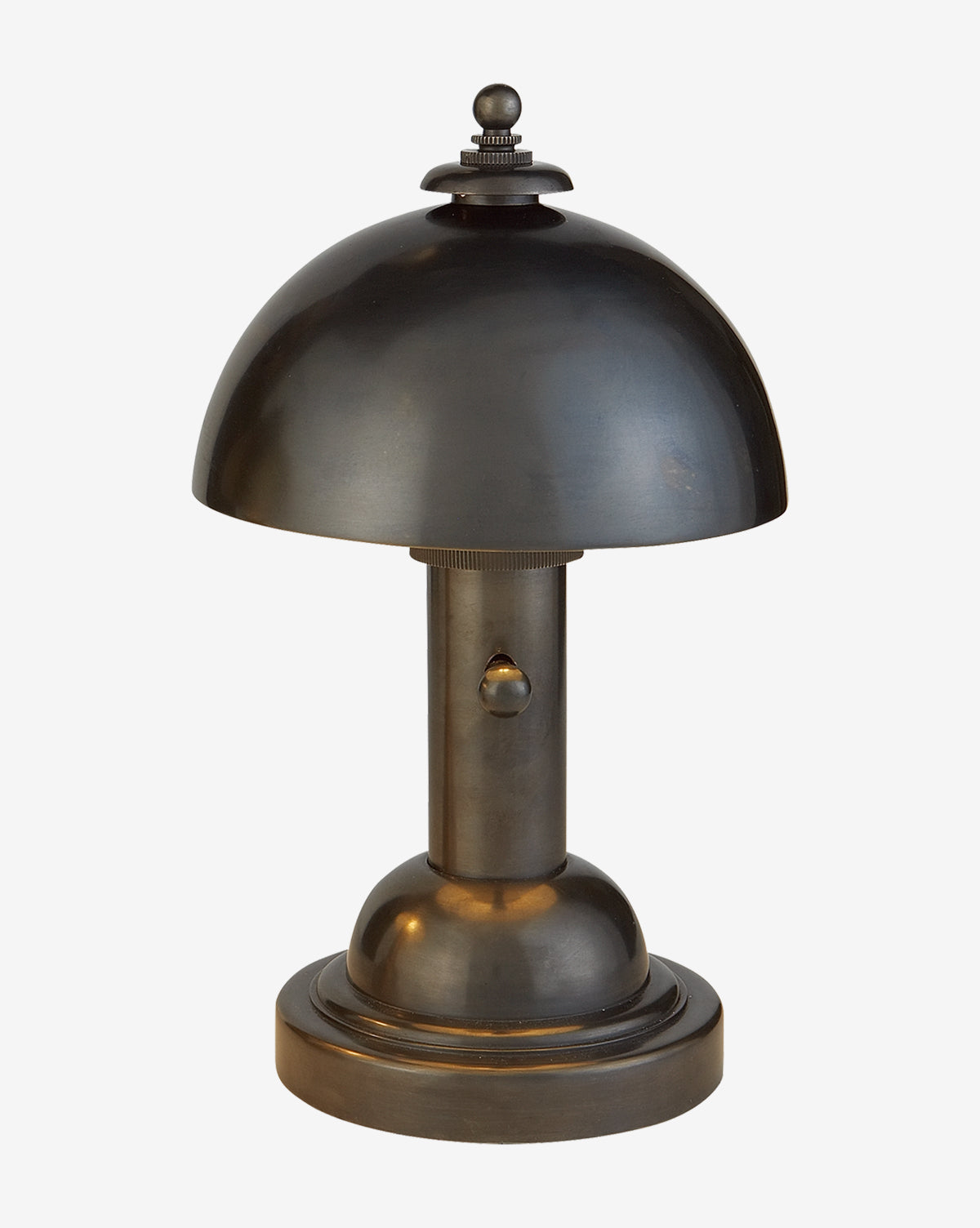 The Totie Task Lamp features a vintage design with a dome shade, cylindrical base, round switch, and dark brushed finish—an ideal modern addition to any stylish workspace, by McGee & Co.