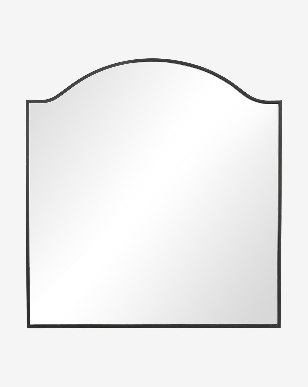 The Willson Wall Mirror features a thin black iron frame with an arched top, straight sides and bottom, and is designed for wall-mounting, by Vendixs