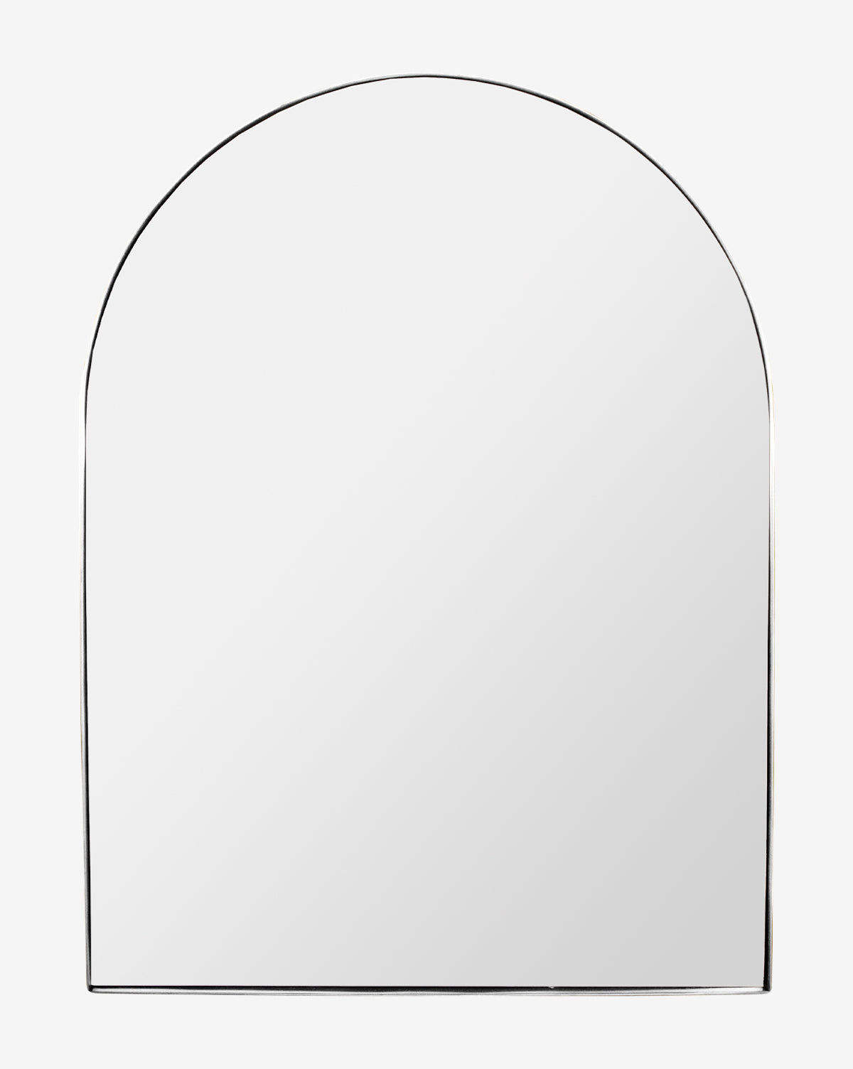 The Wylie Arched Mirror features a large, frameless arched design with shatterproof glass and minimalist style, shown against a plain white background, by Vendixs